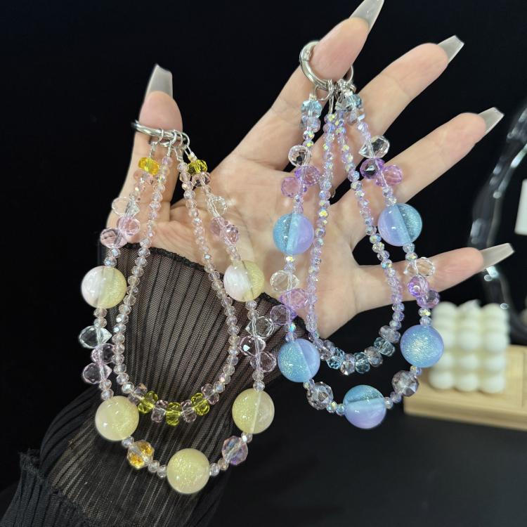Gold Sand Large Bead Double Layer Crystal Chain, Blue, Pink