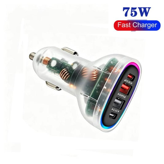 P54 75W PD3.0 USB-C x 2+USB x 2 Multi Protocol Car Charger, without Cable