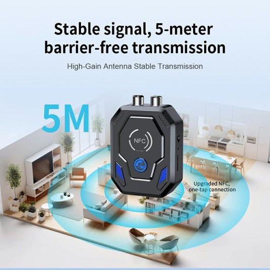W24 AUX + RCA Dual Port & TF Card Slot NFC Bluetooth 5.4 Audio Transceiver Car Audio Adapter