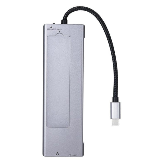 2529 Ethernet HD 4K 60Hz PD 100W 9 in 1 USB 3.2 Hub M.2 NVMe SSD Enclosure Docking Station, 2529