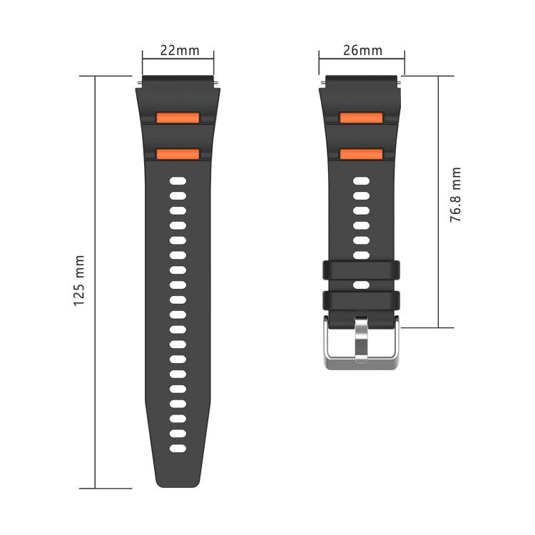 Pin Buckle Two Color Silicone Watch Band, 22mm