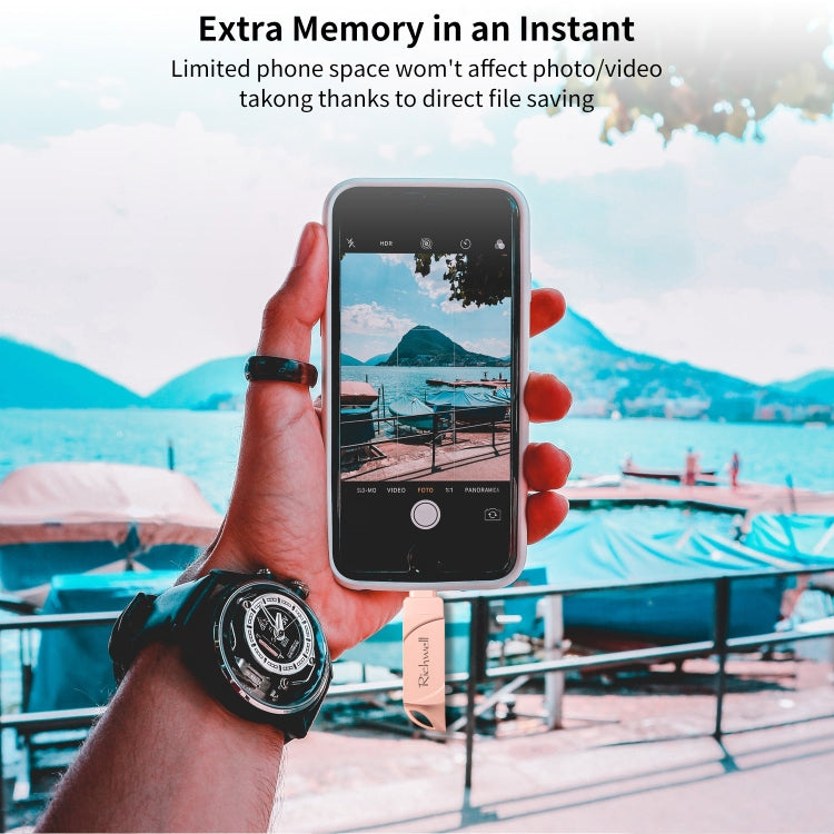 Richwell DXZ128 USB Flash Disk 128G 3 in 1 Micro USB + 8 Pin + USB 3.0 Compatible IPhone & IOS, Black, Silver, Rose Gold