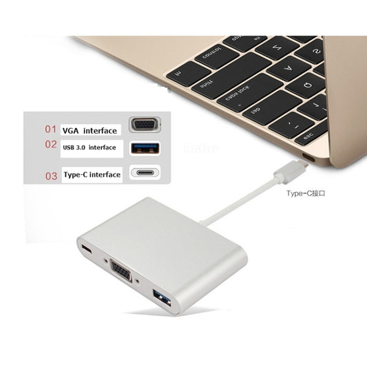USB Type C to VGA 3-in-1 Hub Adapter supports USB Type C tablets and laptops for Macbook Pro / Google ChromeBook, VGA+USB3.0 to Type-C Gold, VGA+USB3.0 to Type-C Silver