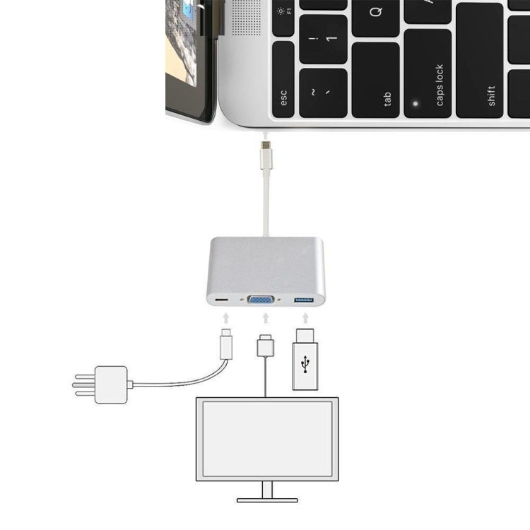 USB Type C to VGA 3-in-1 Hub Adapter supports USB Type C tablets and laptops for Macbook Pro / Google ChromeBook, VGA+USB3.0 to Type-C Gold, VGA+USB3.0 to Type-C Silver