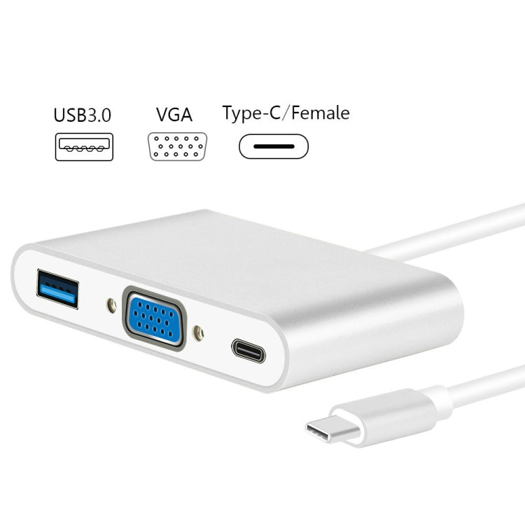 USB Type C to VGA 3-in-1 Hub Adapter supports USB Type C tablets and laptops for Macbook Pro / Google ChromeBook, VGA+USB3.0 to Type-C Gold, VGA+USB3.0 to Type-C Silver