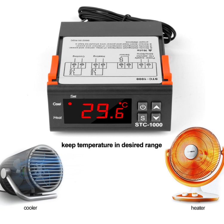 STC-1000 220V Digital Temperature Controller LED Temperature Regulator Thermostat for Incubator Relay 10A Heating and Cooling, 220V