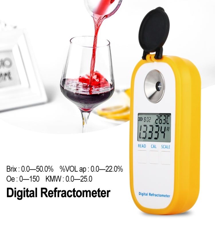 DR401 Digital Display Refractometer Brix 0-50% Alcohol Range 0~22% Refractometer Beer Wine Fruit Grape Sugar Saccharimeter, DR401