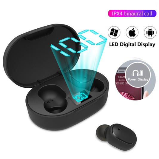 E6S LED Display Wireless Earphone TWS Bluetooth V5.3 Headsets Waterproof Bluetooth Earbuds, E6S (Black)