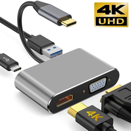USB C to HDMI VGA 4K Adapter 4-in-1 Type C Adapter Hub to HDMI VGA USB 3.0 Digital AV Multiport Adapter with USB-C PD Charging Port Compatible for Nintendo Switch/Samsung/MacBook