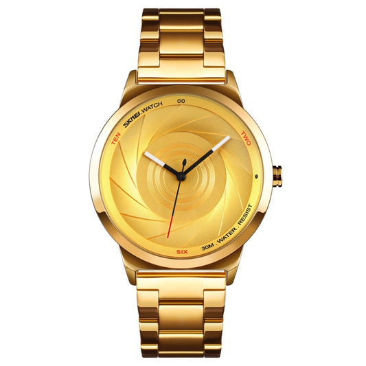 Skmei 9210 Fashion Trend Mens Business Wristwatch Simple Three-Dimensional Surface Waterproof Gold Quartz Watch Man, For Men