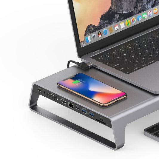 Onten 95109 Adaptateur multifonction 11 en 1 USB-C vers HDMI + VGA + RJ45 + 2 x USB 3.0 et support d'ordinateur
