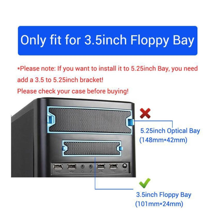 5.25 inch 2 Ports USB3.0 Floppy Bay Front Panel HUB Spilitter with Power Adapter, 2 Ports USB