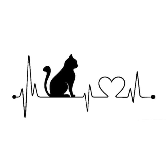 10 PCS Pet Cat Heartbeat Lifeline Vinyl Decal Creative Car Stickers Car Styling Truck Accessories, 26.5x12CM, Black, Silver
