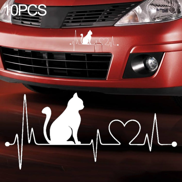 10 PCS Pet Cat Heartbeat Lifeline Vinyl Decal Creative Car Stickers Car Styling Truck Accessories, 26.5x12CM, Black, Silver