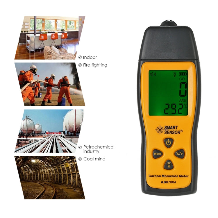 Smart Sensor AS8700A Handheld Carbon Monoxide Meter High Precision Digital CO Leak Detector Analyzer, Sound Light Alarm, Range: 0-1000ppm