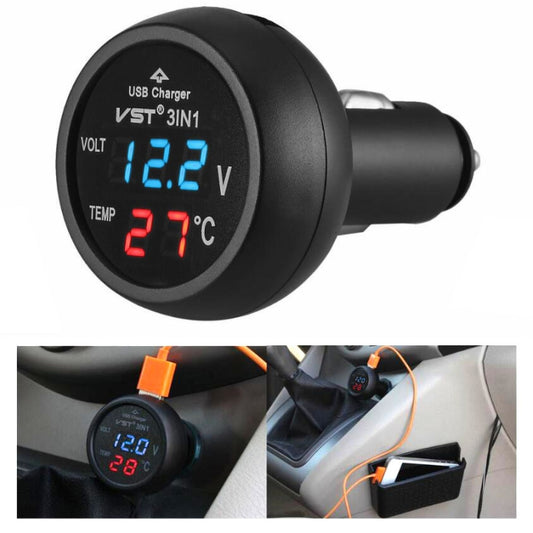 Chargeur USB de voiture 3-en-1 allume-cigare de voiture avec écran de détection de tension Tableau de surveillance multifonction