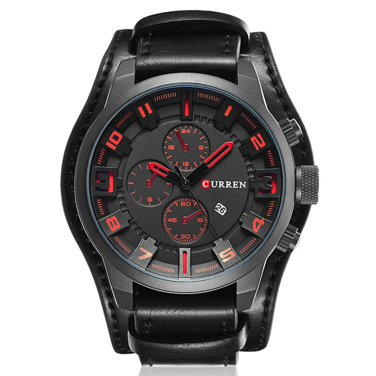 Curren M8225 Army Military Leather Band Men Quartz Watch, Black Red, Black Yellow, Black Grey, Black White, Black Brown