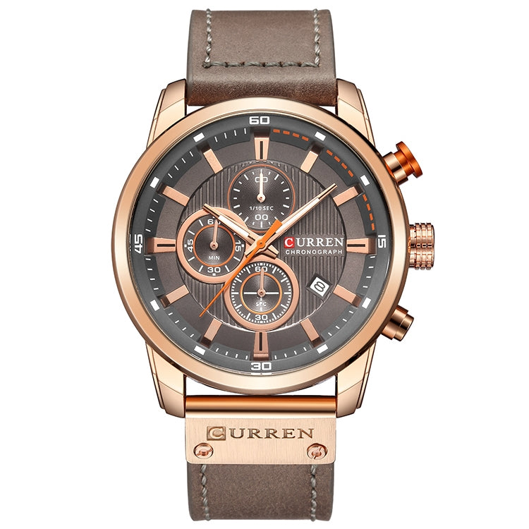 CURREN M8291 Montres chronographe Montre décontractée en cuir pour hommes, Boîtier blanc cadran bleu, Boîtier blanc cadran noir, Boîtier noir cadran bleu, Boîtier noir cadran noir, Boîtier rose cadran café, Boîtier rose cadran gris