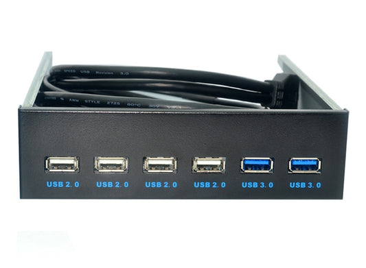 6 Ports 5.25 Inch Floppy Bay Front Panel With Power Adapter USB Hub Spilitter 2 Ports USB 3.0 + 4 Ports USB 2.0, 6 Ports USB