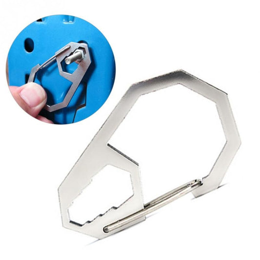 Mousqueton de camping EDC extérieur multifonctionnel en acier inoxydable avec clé hexagonale, boucle d'alpinisme, porte-clés et boucle de suspension