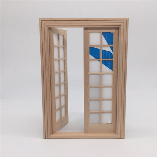 2 pièces 1:12 Maison de poupée Bricolage Mini porte et fenêtre Matériel simple Double porte à 28 carreaux, 2 pièces Double porte à 28 carreaux