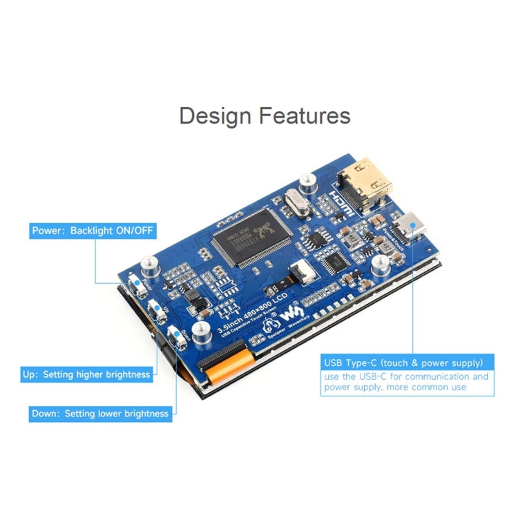 Écran LCD tactile capacitif IPS Waveshare 3,5 pouces 480x800 pour Raspberry Pi, interface HDMI, 3,5 pouces