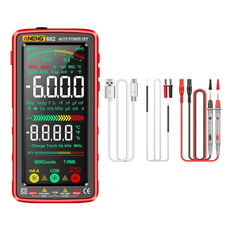 ANENG 682 Smart VA Reverse Display Automatic Range Rechargeable Multimeter, 682 Red, 682 Black