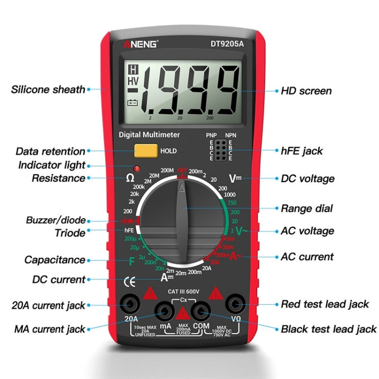 ANENG Automatic High-Precision Intelligent Digital Multimeter, DT9205A HOLD Key