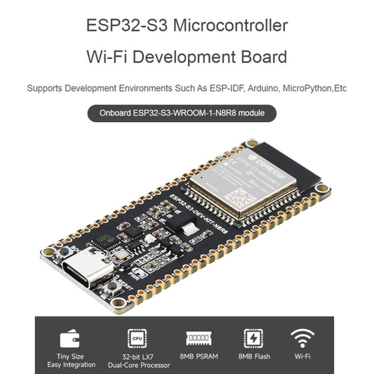 Waveshare ESP32-S3 Microcontroller 2.4GHz Wi-Fi Development Board ESP32-S3-WROOM-1-N8R8 Module, 24263, 24363