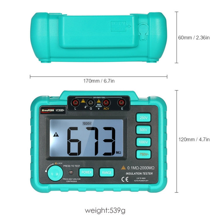 VC60B+ Digital Multimeter Measuring Instrument Digital Insulation Resistance Tester, Green