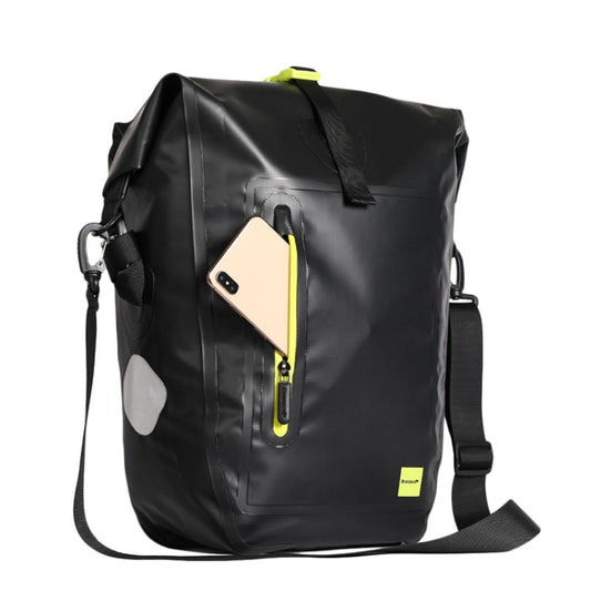 Rhinowalk Sac à dos de vélo entièrement étanche Sac de porte-bagages 25L Sacoche latérale de cadre Sac de vélo pour les voyages longue distance, Noir Vert, Tout noir