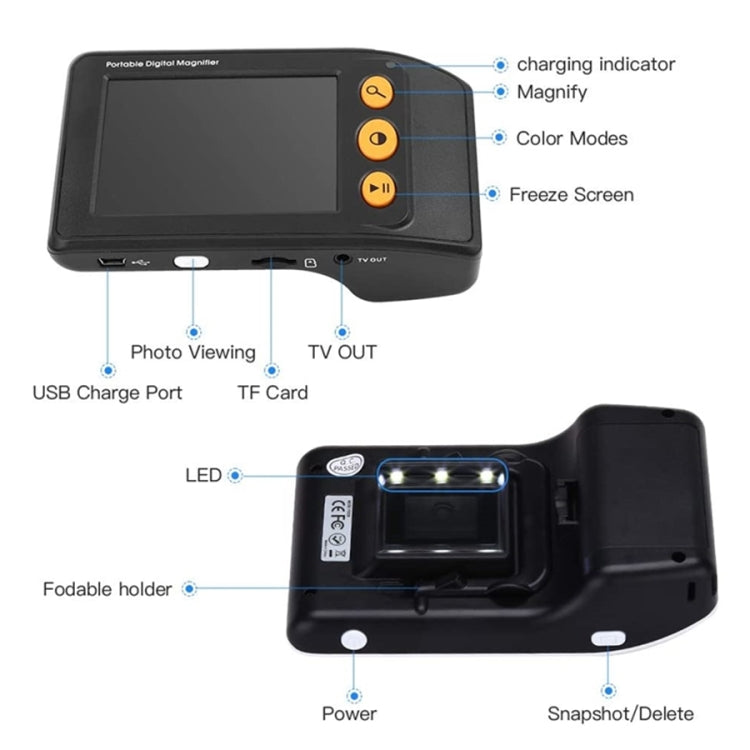 3.5 Inch 2X-25X High-Definition Handheld Magnifying Glass Electronic Vision Aid