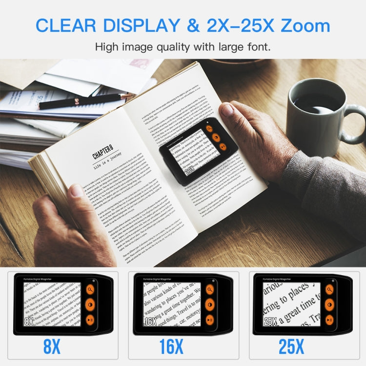 3.5 Inch 2X-25X High-Definition Handheld Magnifying Glass Electronic Vision Aid