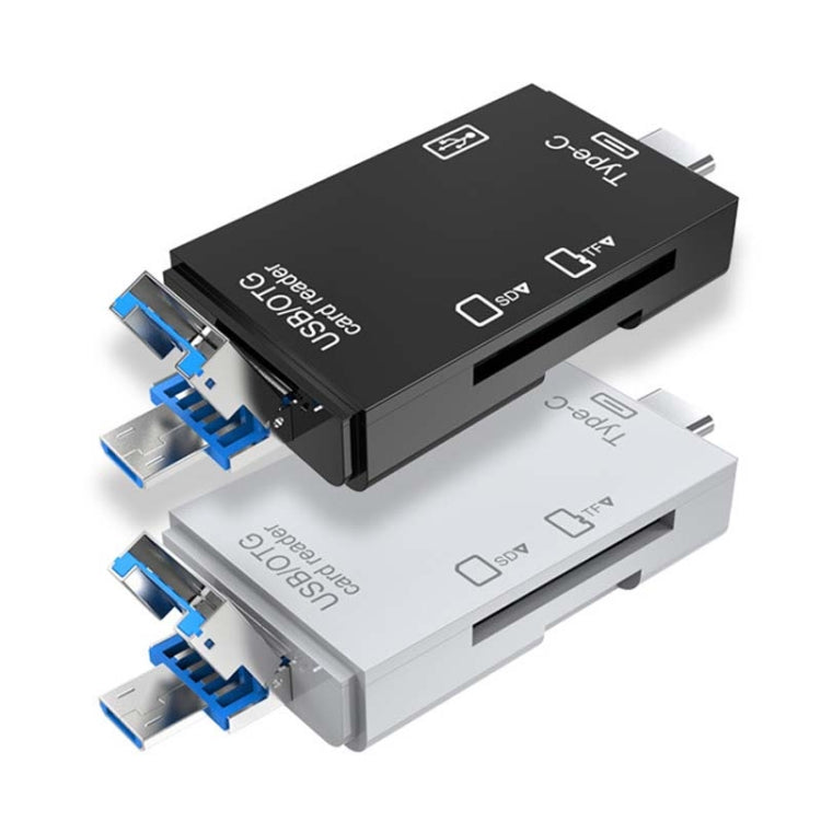 2 PCS Type-C & Micro USB & USB 2.0 3 in 1 Ports Multi-function Card Reader, Support U Disk / TF / SD, Black, White
