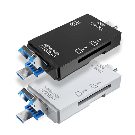 2 PCS Type-C & Micro USB & USB 2.0 3 in 1 Ports Multi-function Card Reader, Support U Disk / TF / SD, Black, White