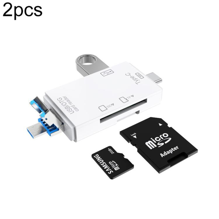 2 PCS Type-C & Micro USB & USB 2.0 3 in 1 Ports Multi-function Card Reader, Support U Disk / TF / SD, Black, White