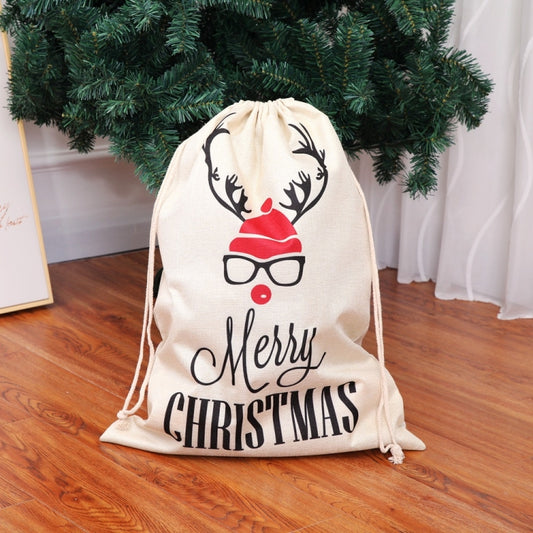 Grand Sac à Dos en Lin Imprimé, Sac Cadeau de Noël, Sac à Bonbons, Type A, Type B, Type C, Type D
