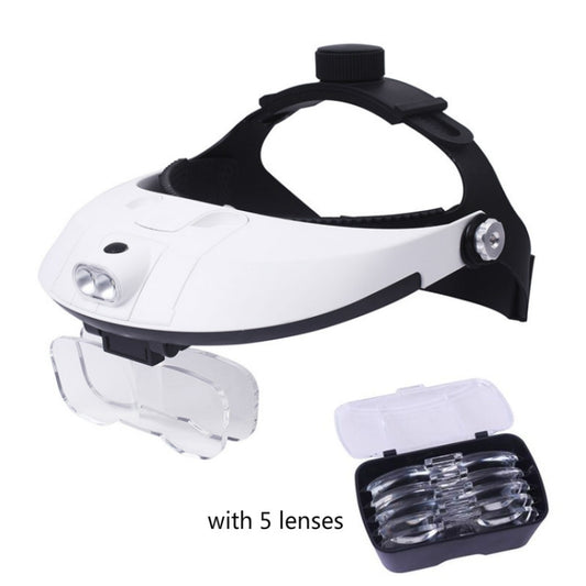The Elderly Reading And Repairing Magnifying Glass With 2 LED Lamp Head-Mounted HD Magnifying Glass, 81001-H