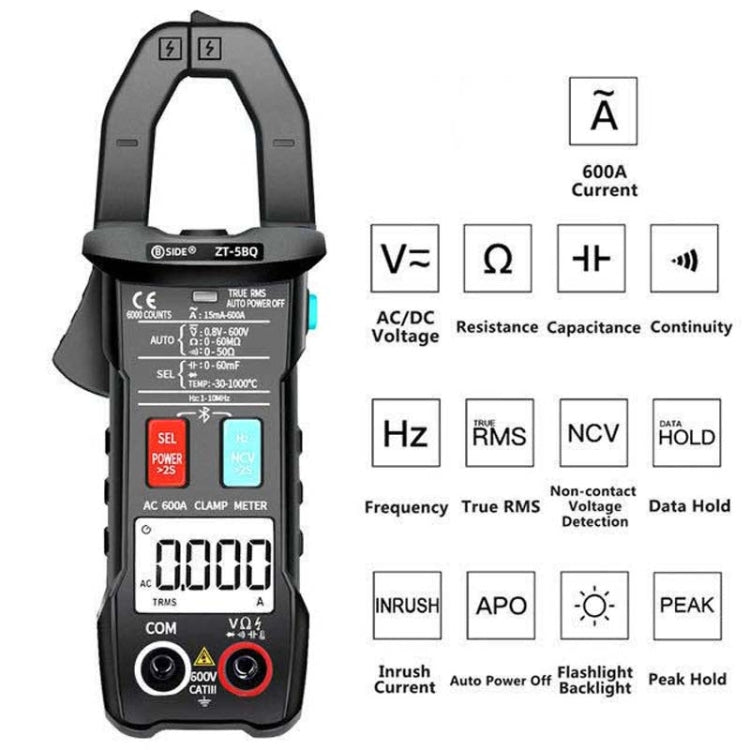 BSIDE Bluetooth 5.0 6000 Words High Precision Smart AC Clamp Meter, ZT-5BQ, ZT-5BQ+C3140 Clip