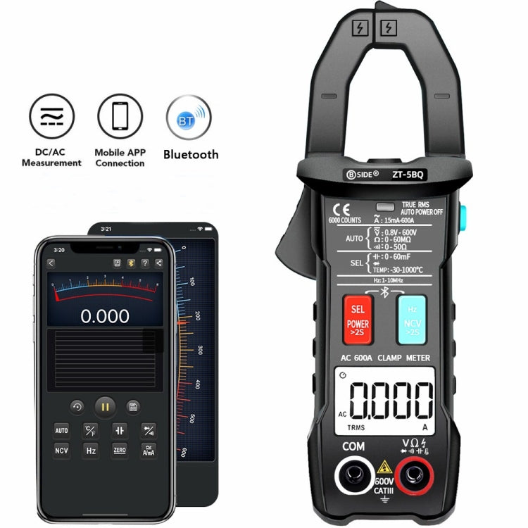 BSIDE Bluetooth 5.0 6000 Words High Precision Smart AC Clamp Meter, ZT-5BQ, ZT-5BQ+C3140 Clip
