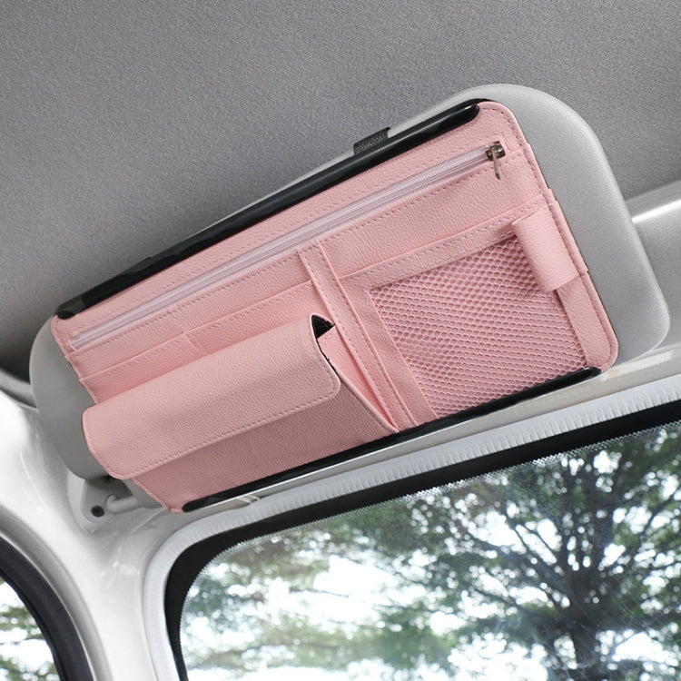 Car Sun Block Glasses Case Document Holder Car Plastic Frame Zipper Type Multi-Function Card Bag Storage Bag, Red, Beige, Pink, Brown, Black