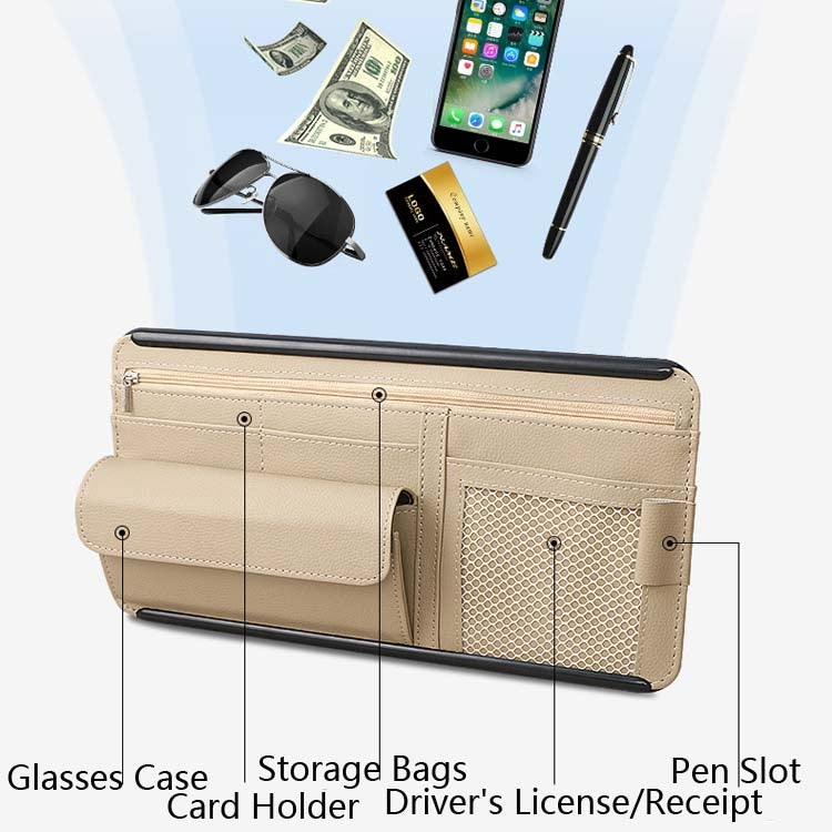 Car Sun Block Glasses Case Document Holder Car Plastic Frame Zipper Type Multi-Function Card Bag Storage Bag, Red, Beige, Pink, Brown, Black