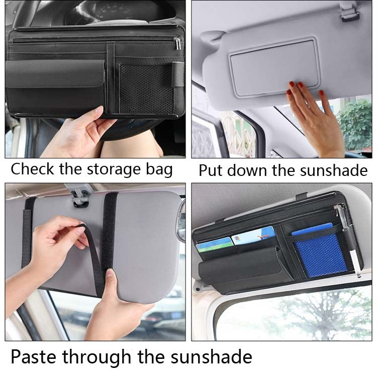 Car Sun Block Glasses Case Document Holder Car Plastic Frame Zipper Type Multi-Function Card Bag Storage Bag, Red, Beige, Pink, Brown, Black