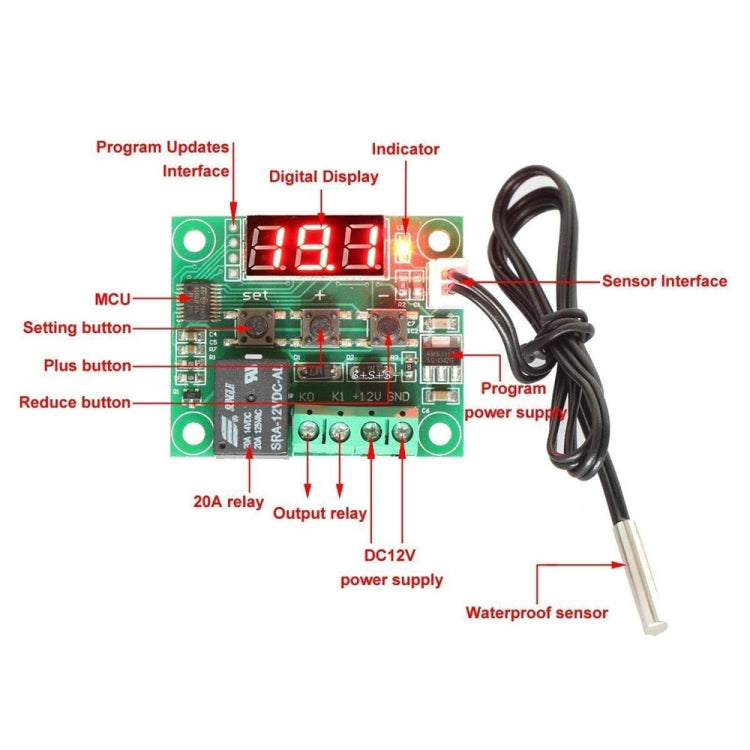 DC 12V W1209 Digital Cool/Heat Temp Thermostat Thermometer Temperature Controller On/Off Switch -50-110C+W1209 Case Acrylic Box