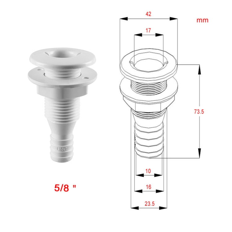 5/8 inch Plastic Thru-Hull Bilge Fitting For Bilge Pump Drain or Vent Hose Fitting for Boats Marine Yacht Sail Camper Truck, Vent Hose Fitting