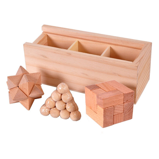 3 PCS / Set Adult Wooden Box Educational Toys Kongming Lock Luban Lock, 3 PCS / Set Box