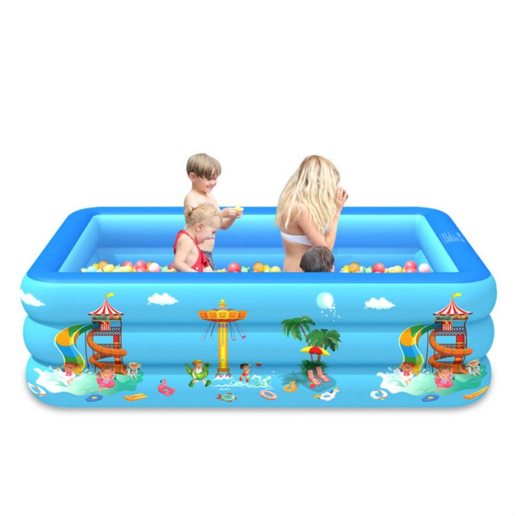 Piscine Gonflable Carrée pour Enfants, Motif Parc d'Attractions Intérieur et Extérieur, 130 x 85 x 50cm, 150 x 110 x 50cm
