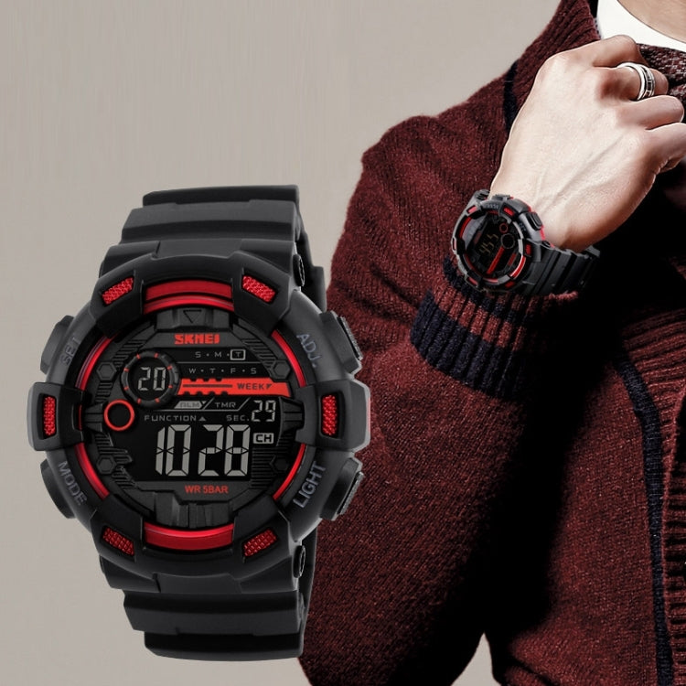 SKMEI 1243 Montre de Sport Homme Étanche Extérieure Digitale, Rouge, Noir, Doré