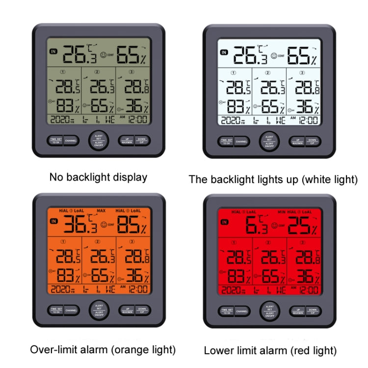 Three Dragged Multi-Function Wireless Thermometer And Hygrometer Indoor And Outdoor High-Precision Thermometer With Color Alarm, Wireless Thermometer