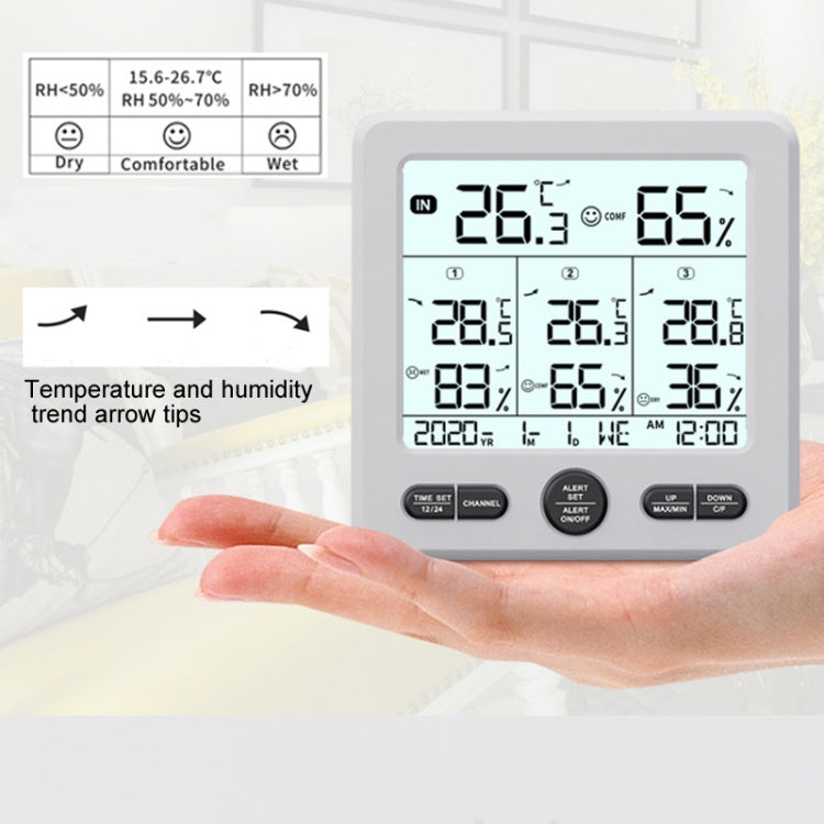 Three Dragged Multi-Function Wireless Thermometer And Hygrometer Indoor And Outdoor High-Precision Thermometer With Color Alarm, Wireless Thermometer